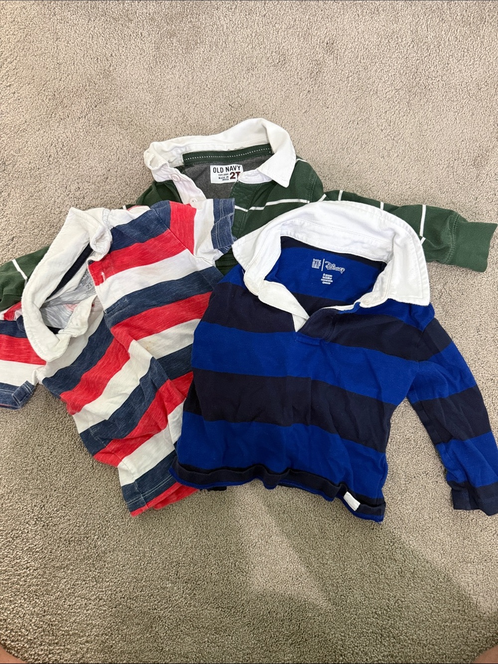 Old Navy, Oshkosh, Gap - Boys' Rugby Polo Trio in Blue, Red & Green Stripes